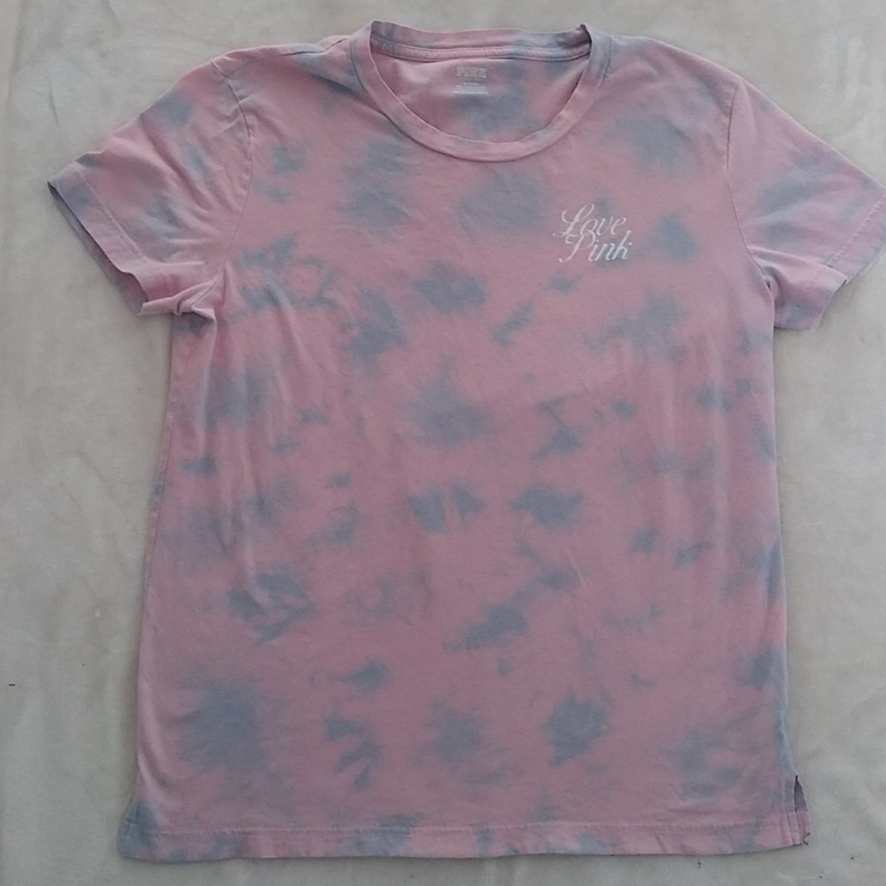 PINK by Victoria Secret pink and blue tie dye tee
